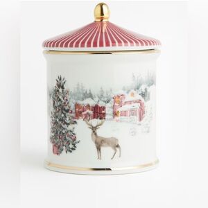 H&M PORCELAIN STORAGE JAR WITH MOTIF DEER HOLIDAY CANDY JAR